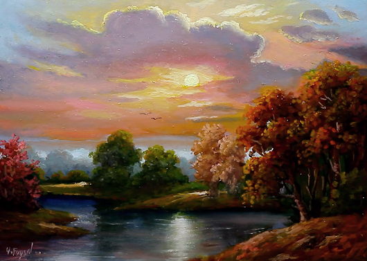 Yaser Fayad - Oil Painting Landscape Moonlit Night By Yasser Fayad.png